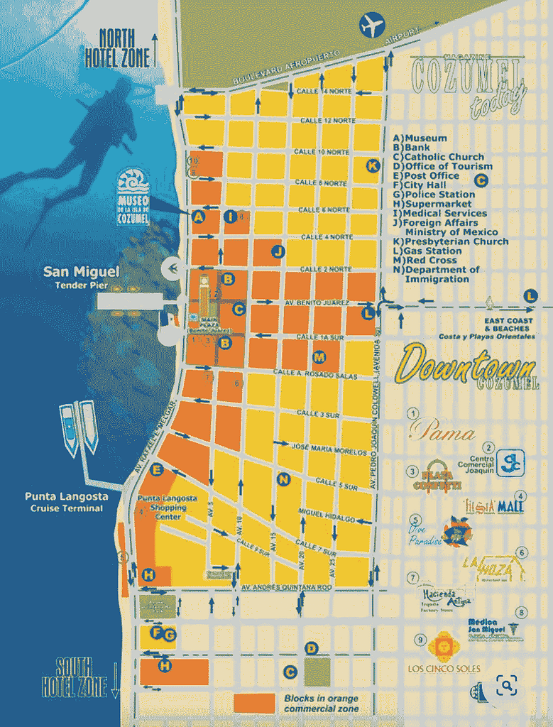 Cozumel Map Downtown Streets