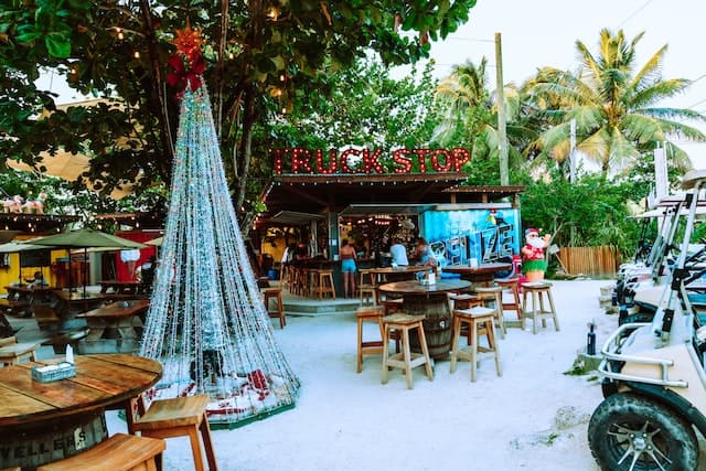 Christmas in the Truck Stop shipping container food truck and bar san pedro belize