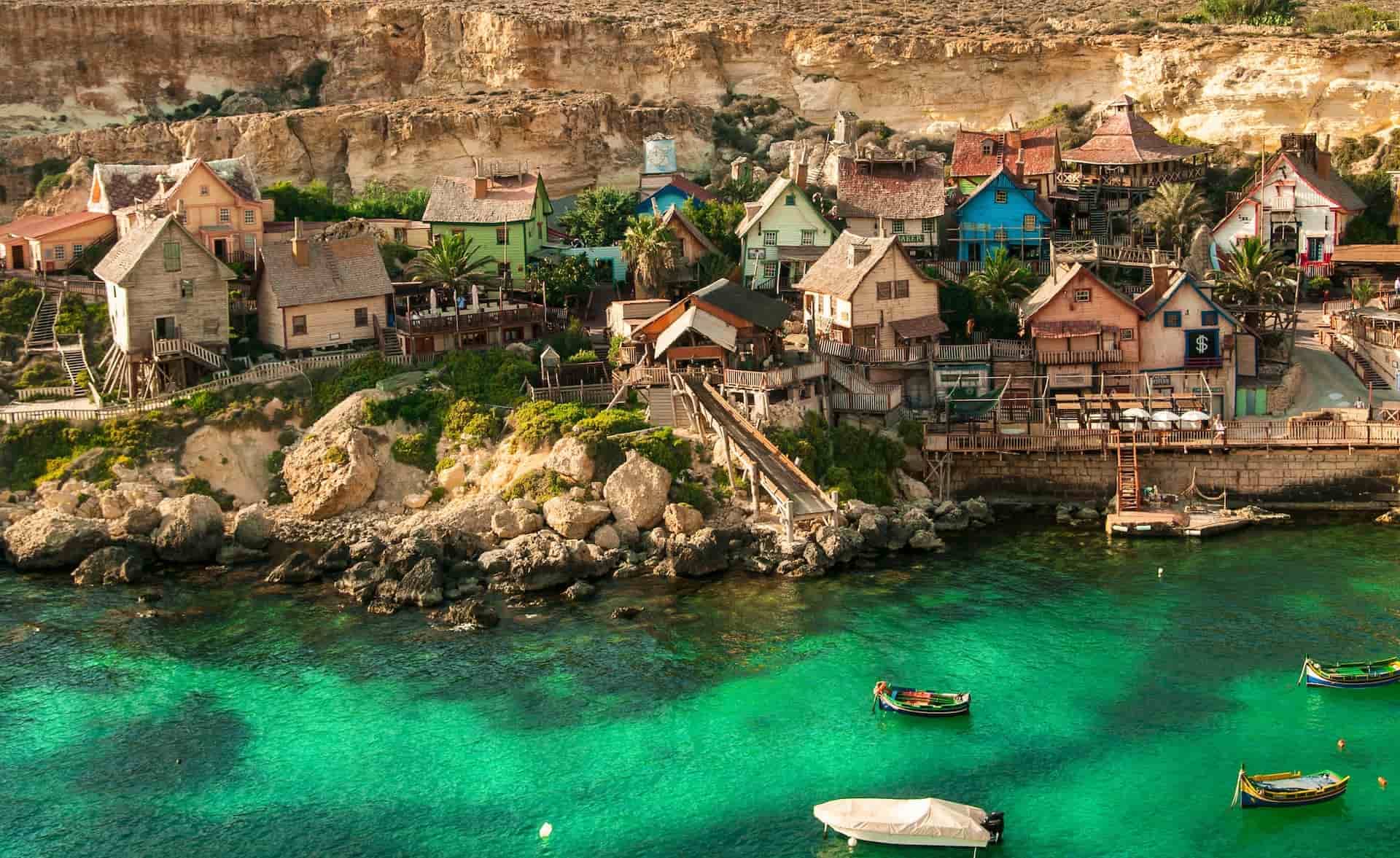 Popeye Village Mellieha, Malta green and blue water