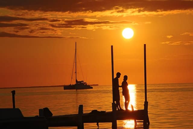 Romantic orange and red sunset caye caulker, belize