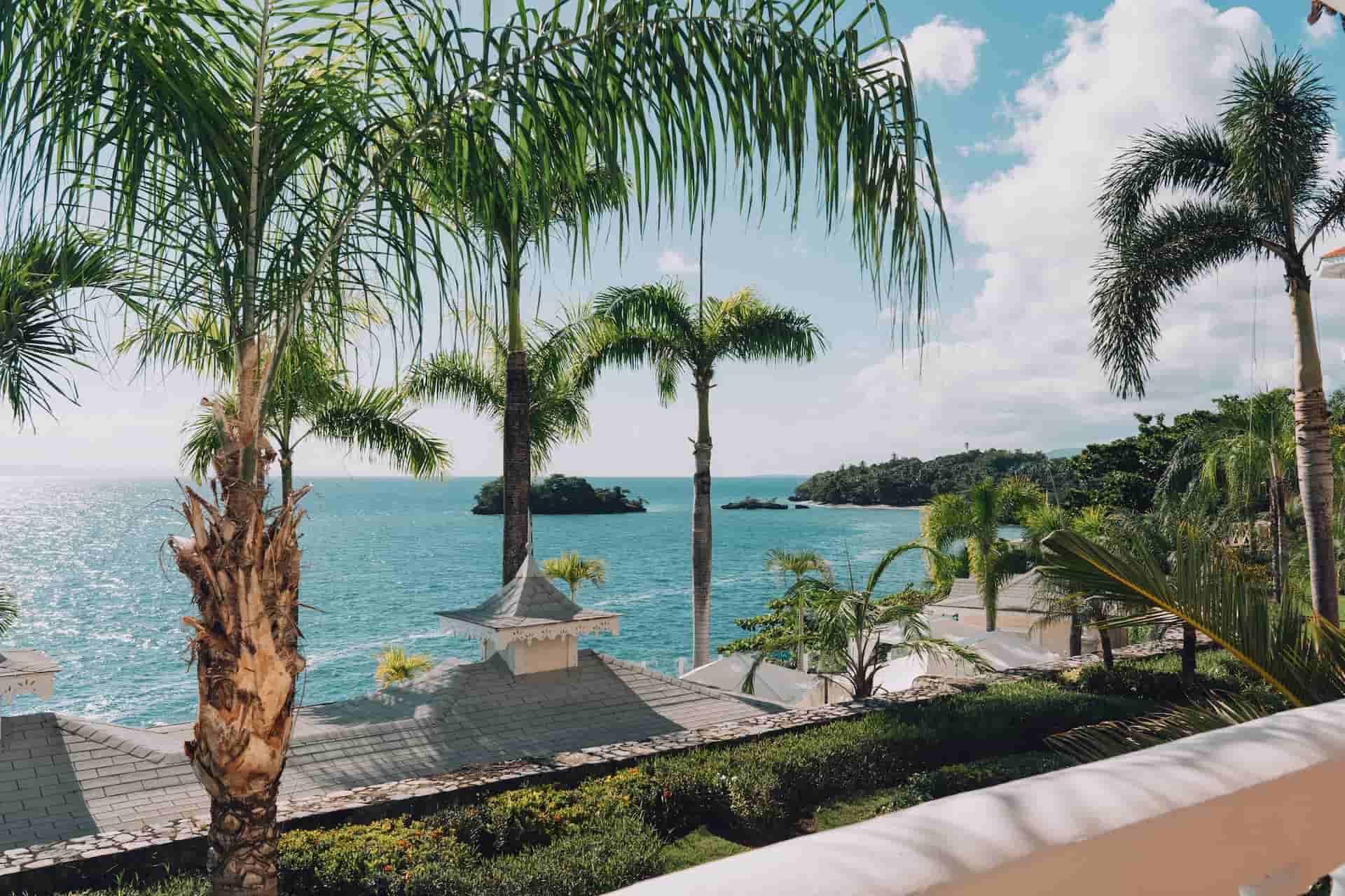 Tropical climate, clear waters and cabanas in Samana, Dominical Republic