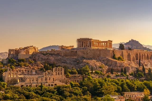 View of the Acropolis of Athens with Parthenon at the very top