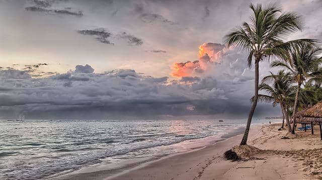 tropical beach with hurricane on the background, dominican republic