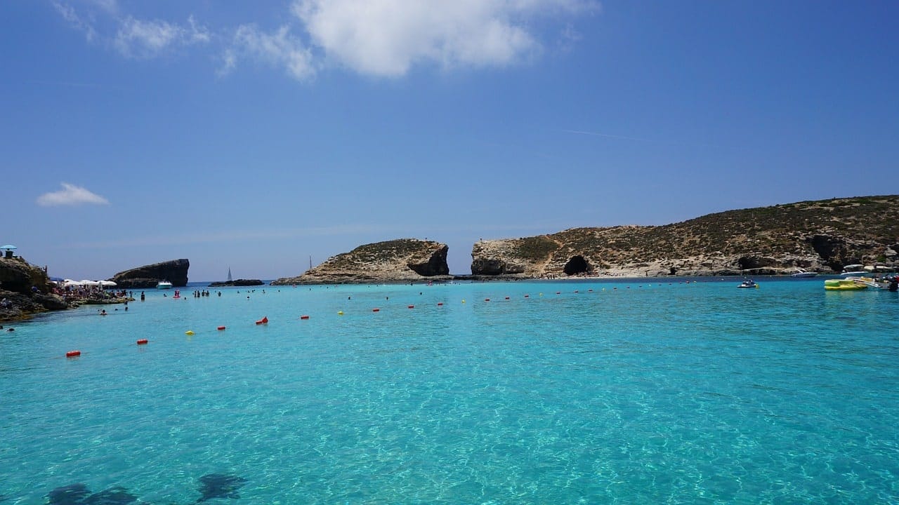 Clear Blue waters and sunshine in Blue Lagoon Comino, Malta
