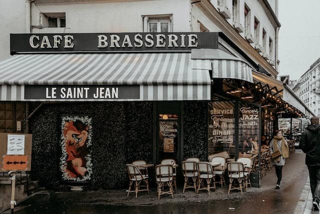 Coffee shop in Paris, France during a raining day