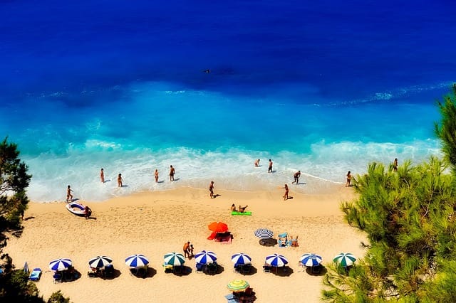 August in a beach in Greece