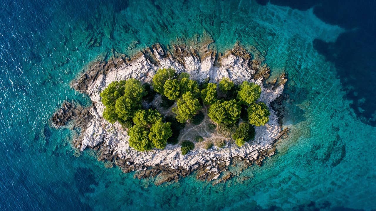 Island and green waters in Croatia