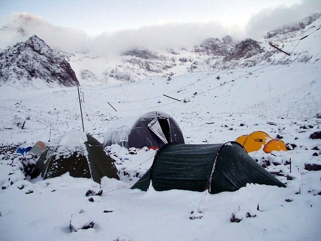 Snow warehouse base camp in Aconcagua, Mendoza, Argentina