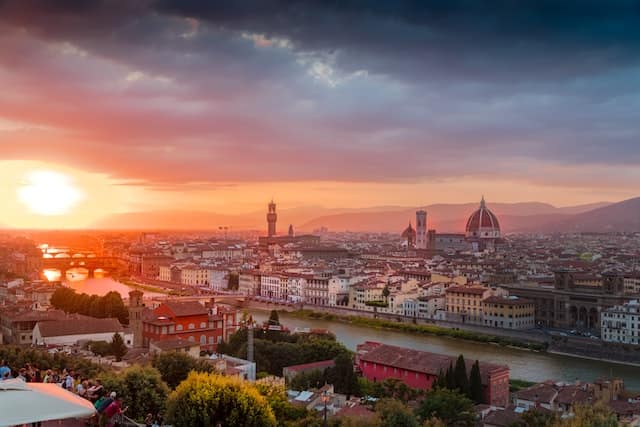 aerial view sunset at Metropolitan City Florence, Italy 
