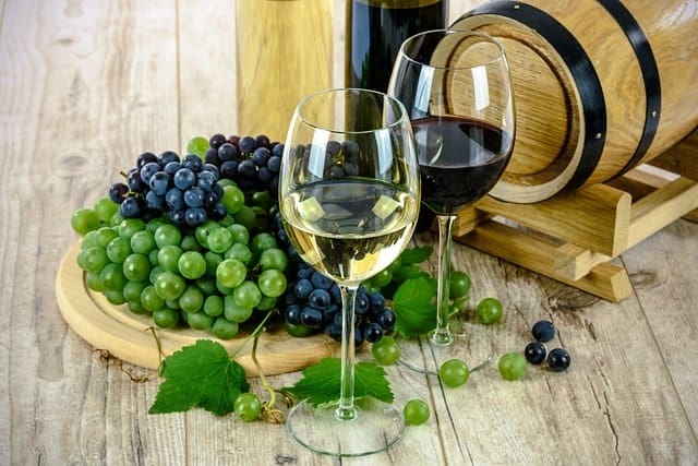 Wine glass, grapes and stemware in France