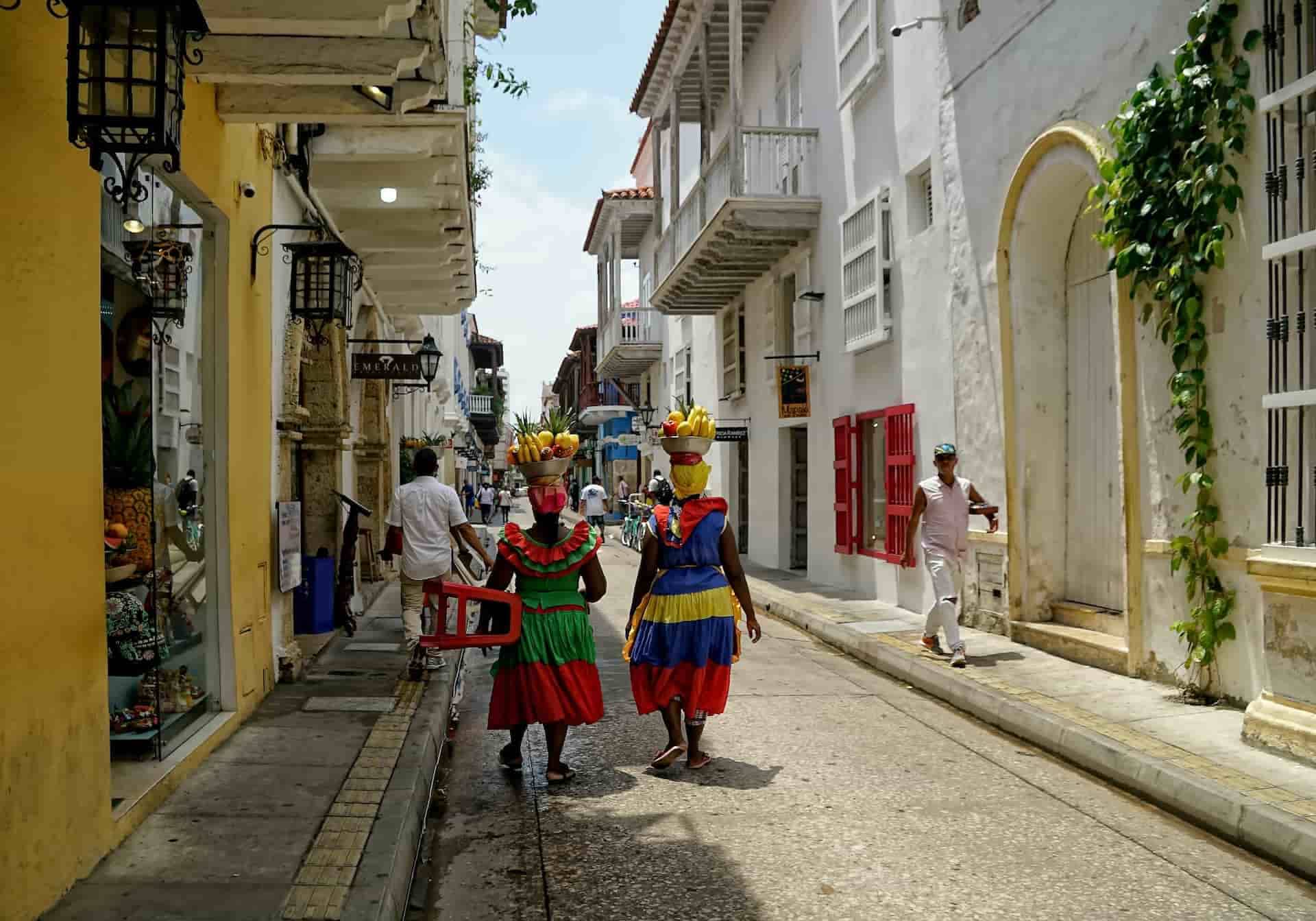 Cartagena Colombia Palenqueras locals walking in street