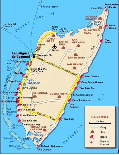 Cozumel Island Beach Map